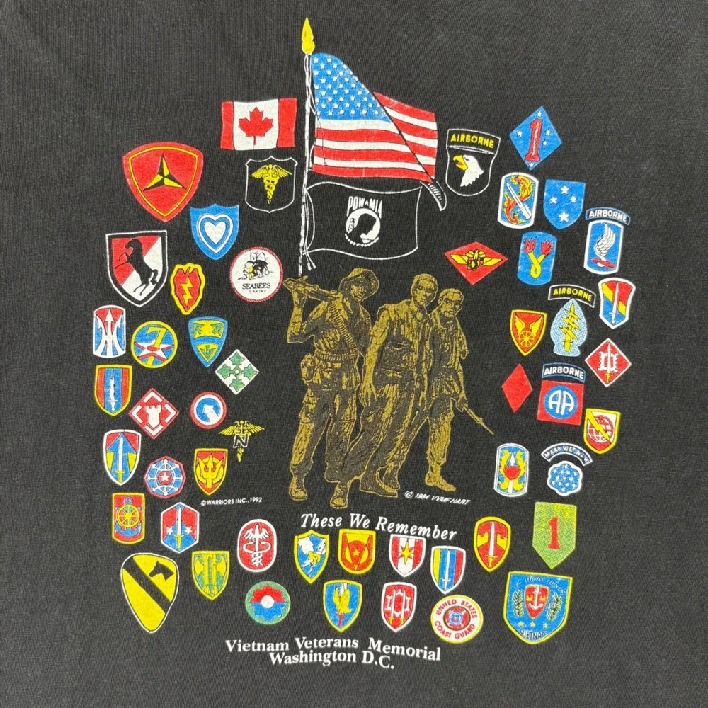 Vintage Hanes Beefy-T Vietnam Veterans Memorial POW MIA T-Shirt Black XL SS